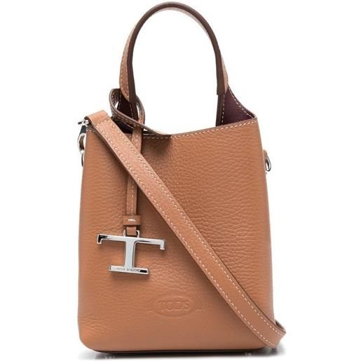 Tod's borsa tote con placca logo - marrone