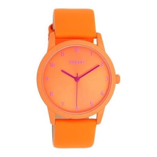 Oozoo timepieces - orologio da polso da donna, con cinturino in pelle, di alta qualità, elegante, analogico, rotondo, arancione