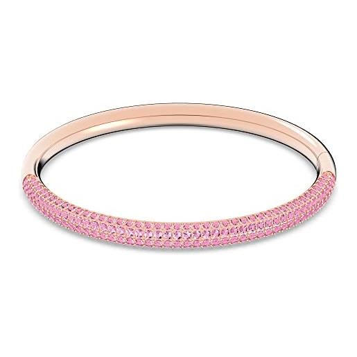 Swarovski stone bracciale rigido, placcato in tonalità oro rosa con pavé in pink crystal su quattro file, taglia m, rosa