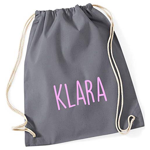 minimutz - sacca da ginnastica personalizzata in stoffa con nome stampato per bambini, in diversi colori (rosa)
