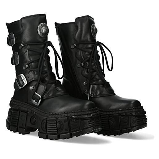 New Rock stivali donna piattaforma fibbie cerniera nero tank metallic collection black woman boots m. Wall373-s5, nero , 36 eu