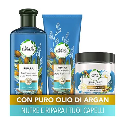 Herbal Essences shampoo olio di argan + essences balsamo per capelli danneggiati + essences maschera olio di argan
