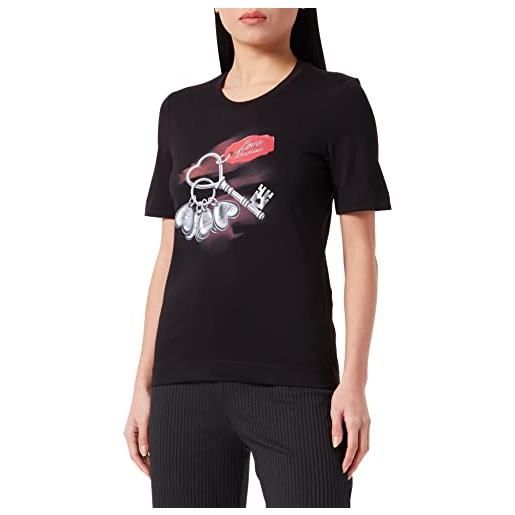 Love Moschino vestibilità regolare, maniche corte con stampa discharge t-shirt, nero, 44 donna