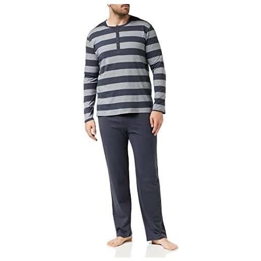 Schiesser lang v-ausschnitt' zweiteiliger schlafanzug pigiama, blu (dunkelblau 804), 52 uomo