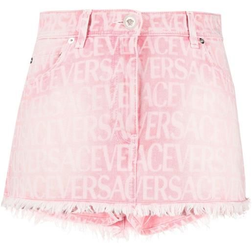 Versace minigonna denim con monogramma jacquard - rosa