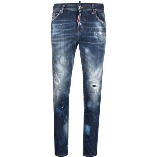 Dsquared2 jeans crop con effetto vissuto - blu