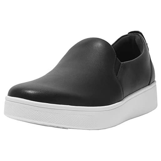 Fitflop rally leather slip on skate sneakers, scarpe da ginnastica donna, black, 43 eu