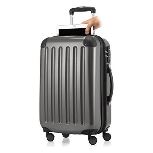 Hauptstadtkoffer - alex - bagaglio a mano con scomparto per laptop, valigia rigida, trolley espandibile, 4 doppie ruote, tsa, 55 cm, 42 litri, titanio o