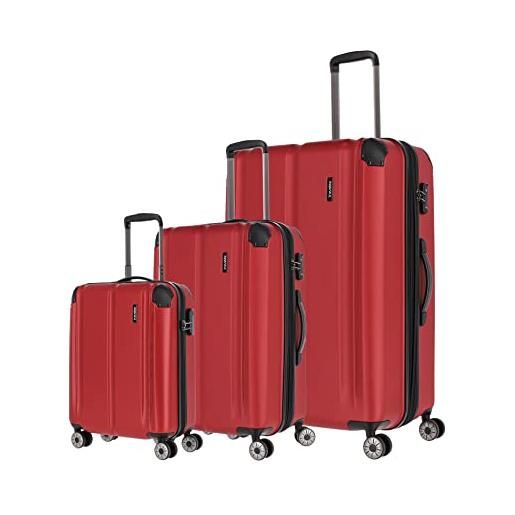 Travelite leggero, flessibile, sicuro: valigetta rigida city per vacanze e affari (anche con tasca anteriore), set di valigie (l/m/s), colore: rosso, kofferset, set di 3 valigie