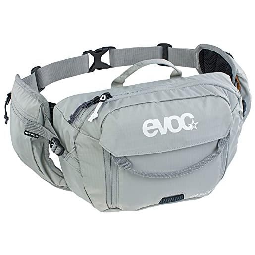 EVOC hip pack 3l hip bag waist bag incl. 1.5l hydration bladder (capacità 3l, airflow contact system, cintura regolabile, sistema venti flap, vescica di idratazione inclusa), stone grey