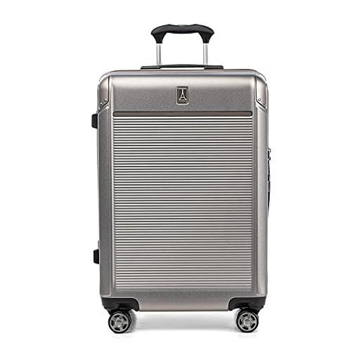 Travelpro platinum elite bagaglio da stiva espandibile con lato rigido, 8 ruote girevoli, lucchetto tsa, valigia rigida in policarbonato, sabbia metallizzata, media a quadretti 64 cm