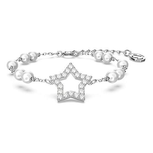 Swarovski stella braccialetto, con pavé, perle di cristalloSwarovski e motivo a stella, chiusura con cigno, placcato in tonalità rodio, bianco