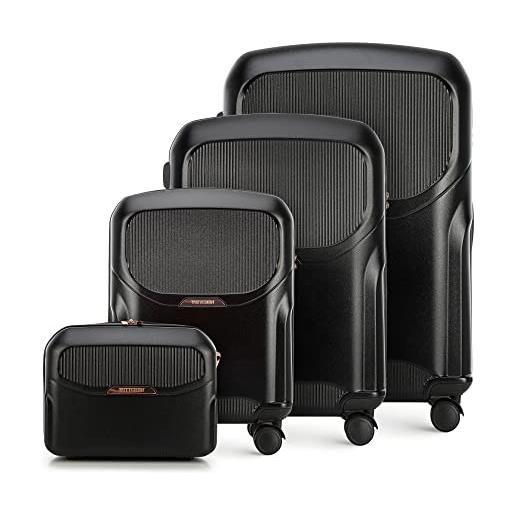 WITTCHEN lady 2 line set di 4 valigie (s+m+l+ beauty case) valigie da viaggio valigie moderne valigie in policarbonato con 4 ruote piroettanti lucchetto a combinazione tsa manico telescopico nero