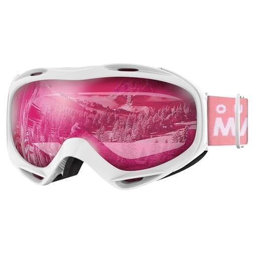 OutdoorMaster maschera da sci otg premium unisex, antiappannamento maschera snowboard, protezione uv al 100% occhiali da sci, maschere sci per uomo, donna, ragazzi e ragazze (vlt 17% )