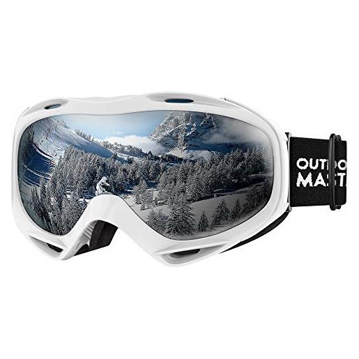OutdoorMaster maschera da sci otg premium unisex, antiappannamento maschera snowboard, protezione uv al 100% occhiali da sci, maschere sci per uomo, donna, ragazzi e ragazze (revo blue vlt 16% )