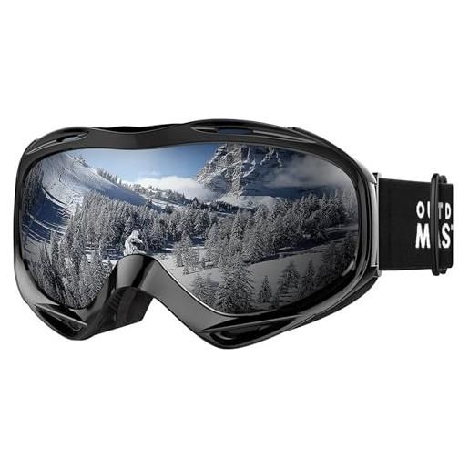 OutdoorMaster maschera da sci otg premium unisex, antiappannamento maschera snowboard, protezione uv al 100% occhiali da sci, maschere sci per uomo, donna, ragazzi e ragazze (azzurro vlt 80% )
