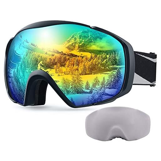 OutdoorMaster maschera da sci otg premium unisex, antiappannamento maschera snowboard, protezione uv al 100% occhiali da sci, maschere sci per uomo, donna, ragazzi e ragazze (revo oro vlt 13% )