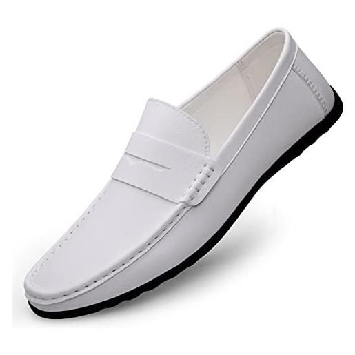 Ophestin mocassini uomo pelle eleganti slip on scarpe da guida comfort classic penny loafers pantofole bianco 40