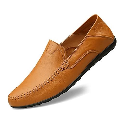 Ophestin mocassini uomo pelle eleganti slip on scarpe da guida comfort classic penny loafers pantofole giallo marrone 47