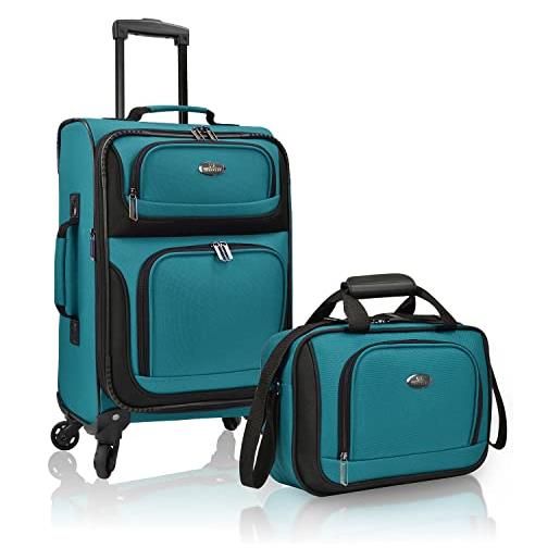 U.S. Traveler rio - set di valigie a mano espandibili in tessuto robusto, foglia di t, 4 wheel, set di bagagli a mano espandibile in tessuto robusto