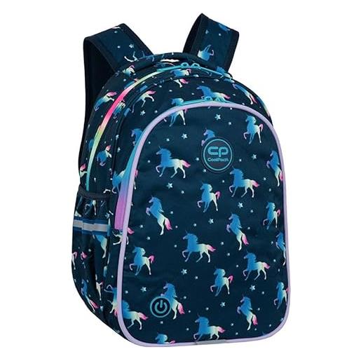 Coolpack f110670, zaino per la scuola jimmy led blue unicorn, multicolor