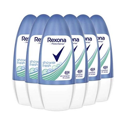 Rexona - doccia fresco, rotolo deodorante deodorante - su, donna, confezione 6 (6 x 50 ml)