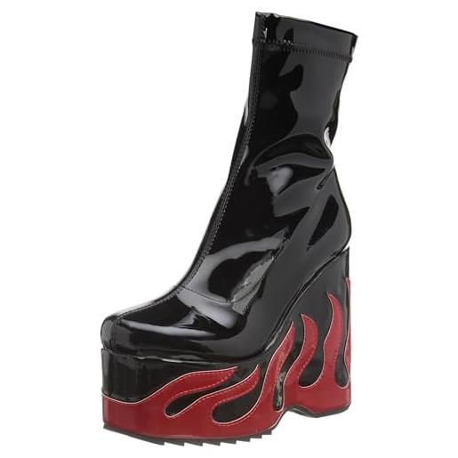 LAMODA chaos chiamate, stivaletto donna, nero stretch patent red patent flame, 38 eu