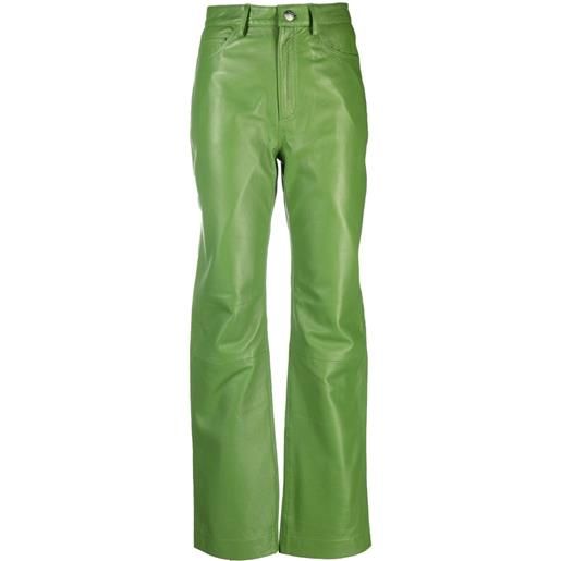 REMAIN pantaloni a vita alta in pelle - verde