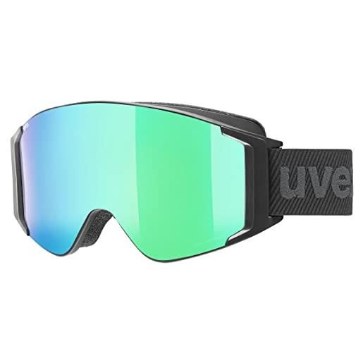 Uvex g. Gl 3000 to, occhiali da sci unisex, con lente intercambiabile, campo visivo ampliato, privo di appannamenti, black matt/green-clear, one size