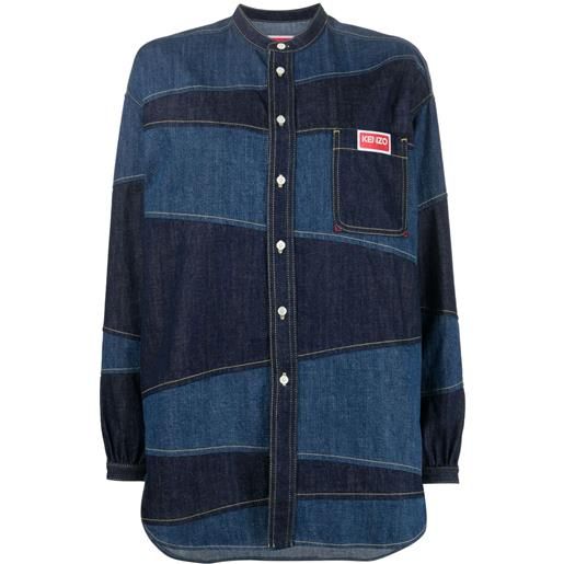 Kenzo camicia denim paris con design patchwork - blu