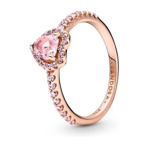 Pandora timeless anello heart placcato in oro rosa 14 k con cristallo rosa orchidea e zirconi cubici rosa fairy tale, 50