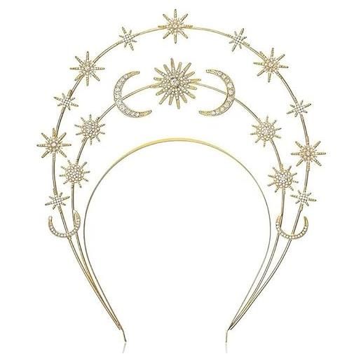 Zoestar fascia per capelli con corona halo con stella in cristallo, per capelli con strass scintillanti, per donne e ragazze, 1 pezzo (oro 3)