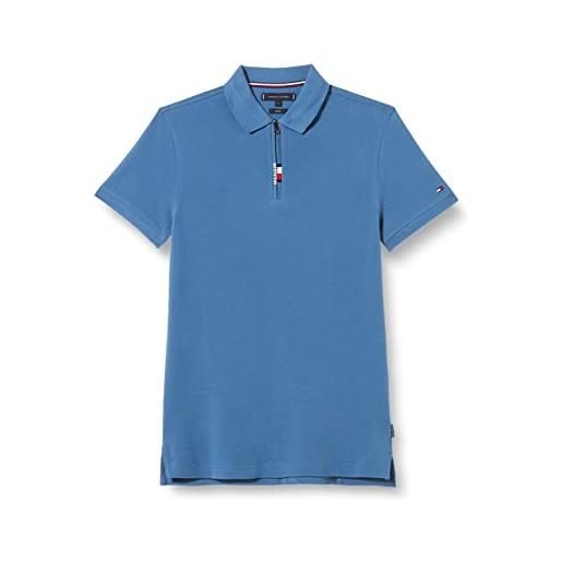 Tommy Hilfiger maglietta polo maniche corte uomo slim fit con zip, blu (blue coast), m