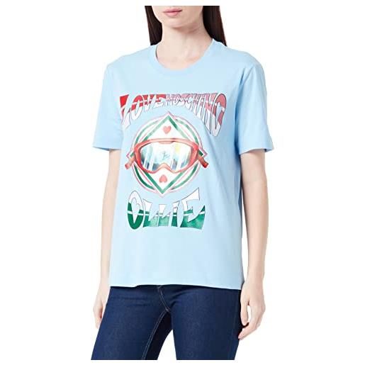 Love Moschino vestibilità normale, maniche corte con stampa di ollie transfer t-shirt, azzurro, 50 donna
