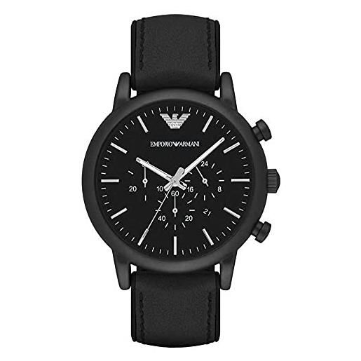Emporio Armani orologio da uomo, movimento cronografo, cassa in acciaio inossidabile nero 46 mm con cinturino in pelle o silicone, ar1970
