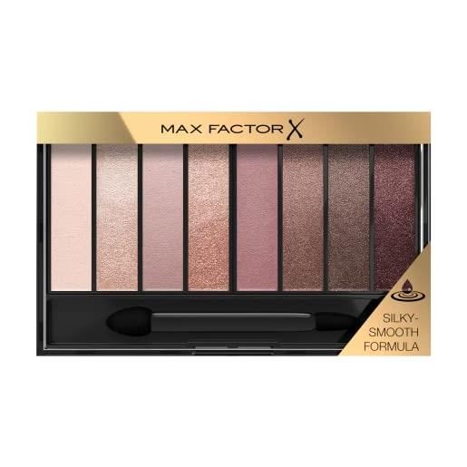 Max Factor masterpiece nude palette, 8 ombretti dal colore intenso, formula cremosa sfumabile, 3 finish, tonalità rose nudes