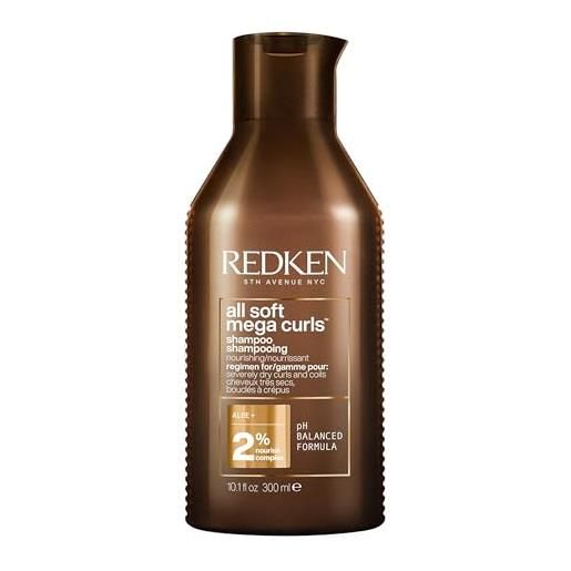 Redken shampoo per capelli ricci e secchi, deterge e nutre, per capelli setosi e ricci scolpiti, con aloe vera, all soft mega curls, 300 ml