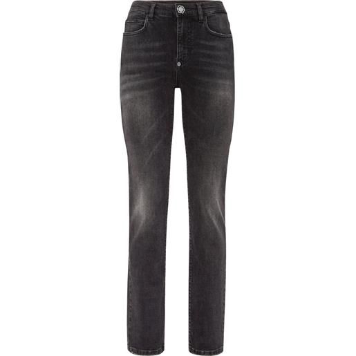 Philipp Plein jeans dritti con effetto schiarito - nero