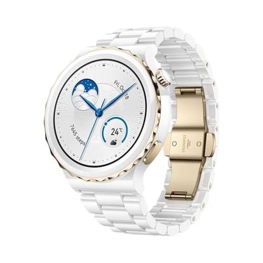 Huawei watch gt 3 pro (48 mm) smart watch. Gps (satellite). Amoled. Touchscreen. Heart rate monitor. Activity monitoring 24/7. Waterproof. Bluetooth. White ceramic case with white ceramic strap