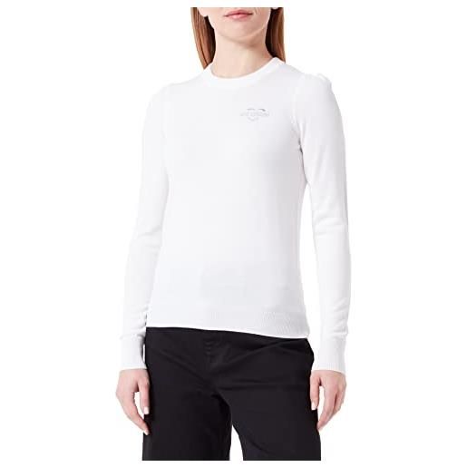 Love Moschino vestibilità regolare con scollo rotondo a maniche lunghe con logo slight puff e cuore ricamato maglione, bianco, 46 donna
