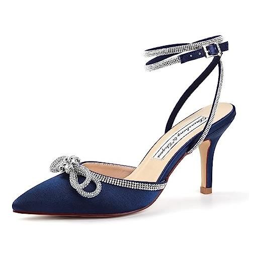 Duosheng & Elegant hc2302 - scarpe da donna con tacco alto, sexy, chiuse, per feste, da sera, da sposa, blu navy, 39 eu