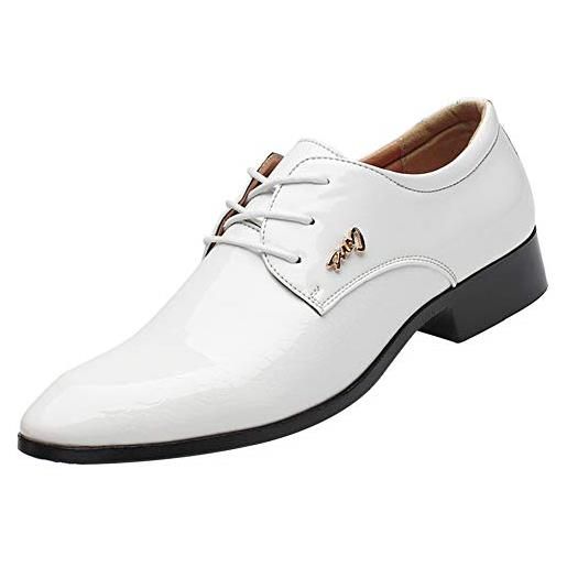 zpllsbratos scarpe stringate derby uomo scarpe eleganti pelle pu oxford scarpe formali abito cerimonia (bianca, 41)