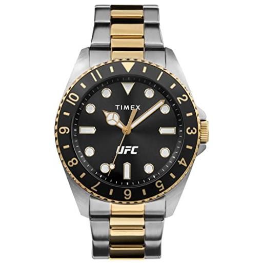 Timex ufc men's debut 42mm watch - two-tone strap black dial silver-tone case