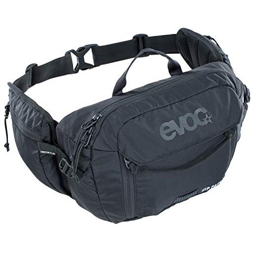 EVOC hip pack 3l hip bag marsupio per escursioni in bicicletta e sentieri (capacità 3l, airflow contact system, cintura regolabile, sistema venti flap, tasche per cintura), nero