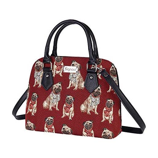 Signare tapestry arazzo top handle borsa borse donna, borsa donna tracolla con disegni di cani (carlino)