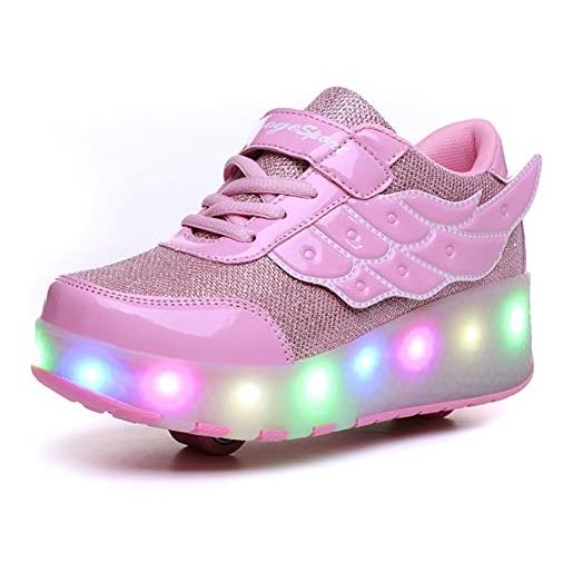Aizeroth usb ricarica led luci brillantini skateboard scarpe sportive con rotelle retrattile sneakers outdoor multisport luminose running calzature da ginnastica per bambini ragazze e ragazzi