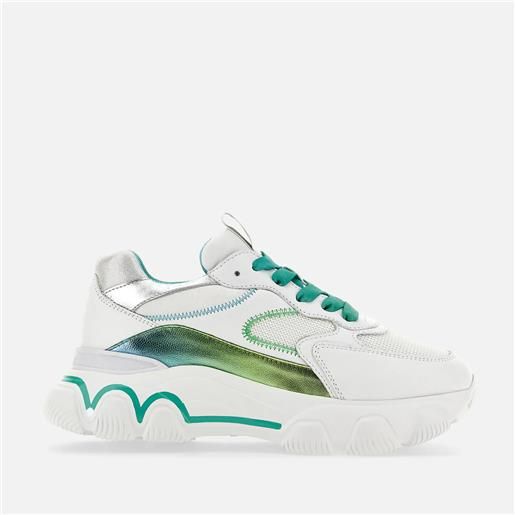Hogan sneakers hyperactive in pelle bianco argento verde
