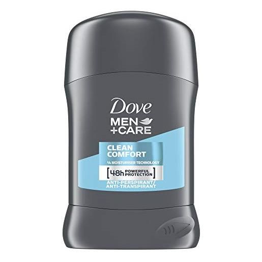 Dove, deodorante stick per uomo plus care clean comfort, anti-traspirante, 50ml, pack of 6