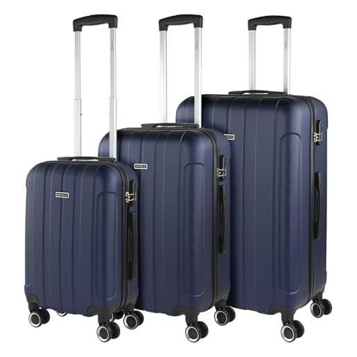 ITACA - set valigie - set valigie rigide offerte. Valigia grande rigida, valigia media rigida e bagaglio a mano. Set di valigie con lucchetto combinazione tsa 771100, marino