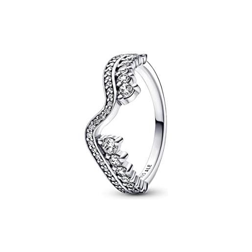 Pandora timeless anello con onda asimmetrica brillante in argento sterling con zirconia cubica trasparente, 58
